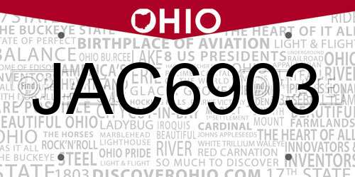 JAC6903 Ohio License Plate