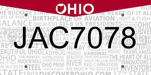 JAC7078 Ohio License Plate