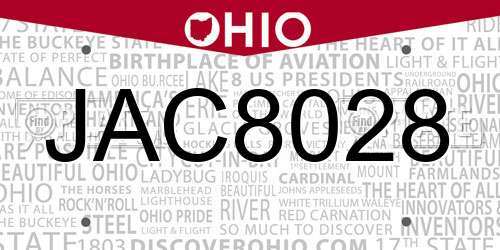 JAC8028 Ohio License Plate