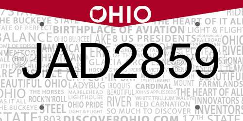 JAD2859 Ohio License Plate