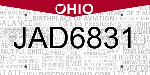 JAD6831 Ohio License Plate