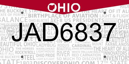 JAD6837 Ohio License Plate
