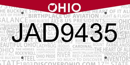 JAD9435 Ohio License Plate