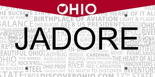 JADORE Ohio License Plate