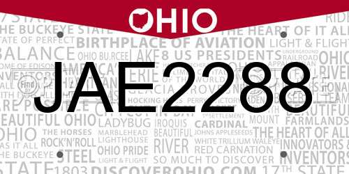 JAE2288 Ohio License Plate