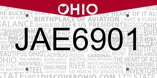 JAE6901 Ohio License Plate