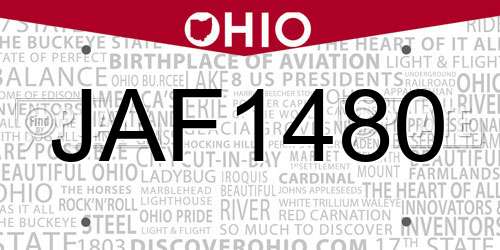JAF1480 Ohio License Plate