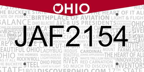 JAF2154 Ohio License Plate