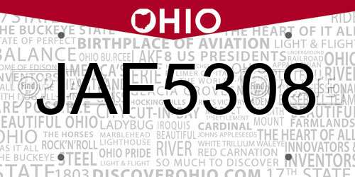 JAF5308 Ohio License Plate