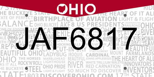 JAF6817 Ohio License Plate