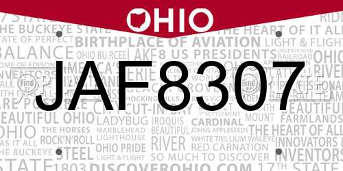 JAF8307 Ohio License Plate