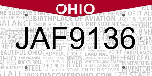 JAF9136 Ohio License Plate