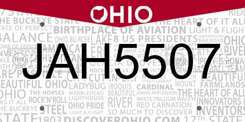 JAH5507 Ohio License Plate