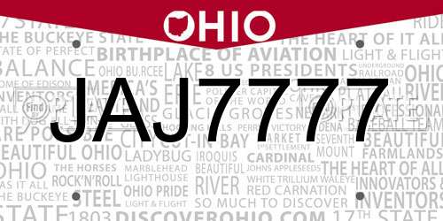 JAJ7777 Ohio License Plate
