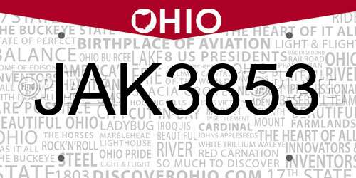 JAK3853 Ohio License Plate
