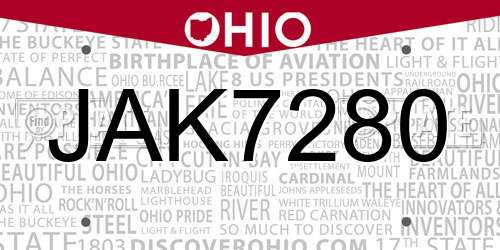 JAK7280 Ohio License Plate