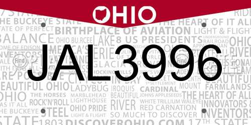 JAL3996 Ohio License Plate