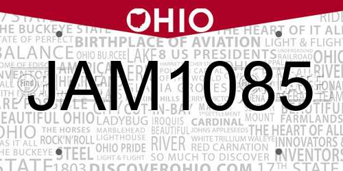 JAM1085 Ohio License Plate