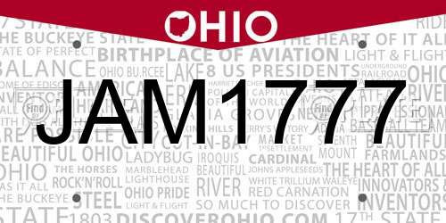 JAM1777 Ohio License Plate