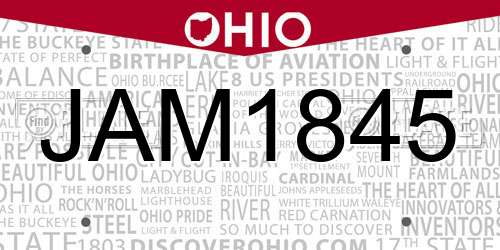 JAM1845 Ohio License Plate