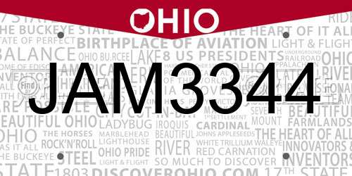 JAM3344 Ohio License Plate