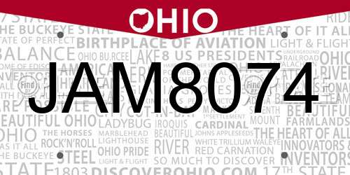 JAM8074 Ohio License Plate