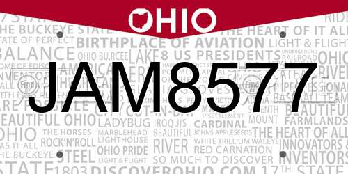JAM8577 Ohio License Plate