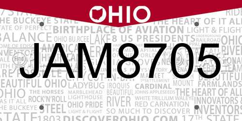 JAM8705 Ohio License Plate
