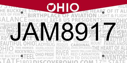 JAM8917 Ohio License Plate