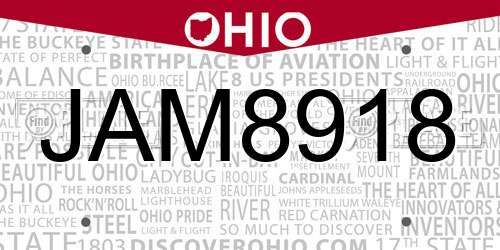 JAM8918 Ohio License Plate