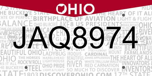 JAQ8974 Ohio License Plate