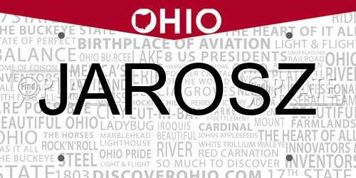 JAROSZ Ohio License Plate