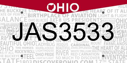 JAS3533 Ohio License Plate