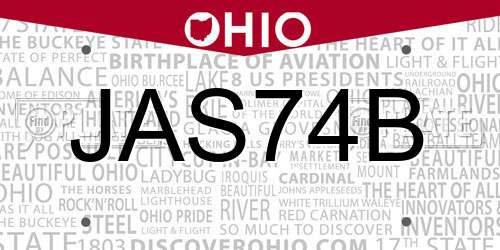 JAS74B Ohio License Plate