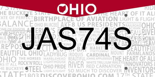 JAS74S Ohio License Plate