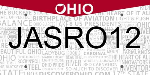 JASRO12 Ohio License Plate