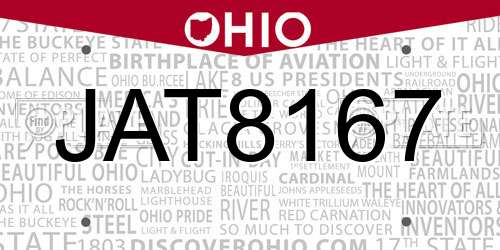 JAT8167 Ohio License Plate