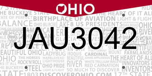 JAU3042 Ohio License Plate