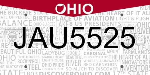 JAU5525 Ohio License Plate
