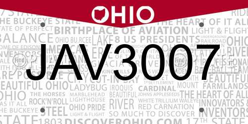 JAV3007 Ohio License Plate