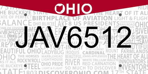 JAV6512 Ohio License Plate