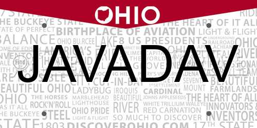 JAVADAV Ohio License Plate