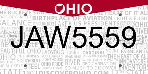 JAW5559 Ohio License Plate