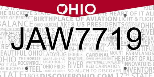 JAW7719 Ohio License Plate