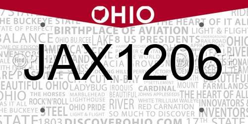 JAX1206 Ohio License Plate