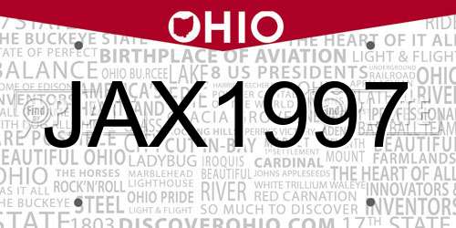 JAX1997 Ohio License Plate