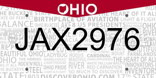 JAX2976 Ohio License Plate