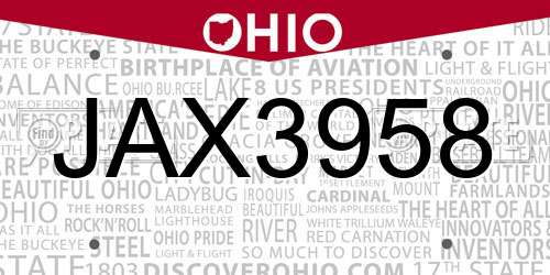 JAX3958 Ohio License Plate