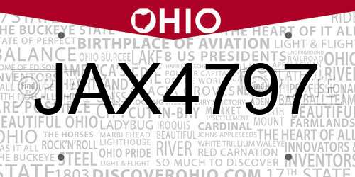 JAX4797 Ohio License Plate