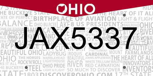 JAX5337 Ohio License Plate